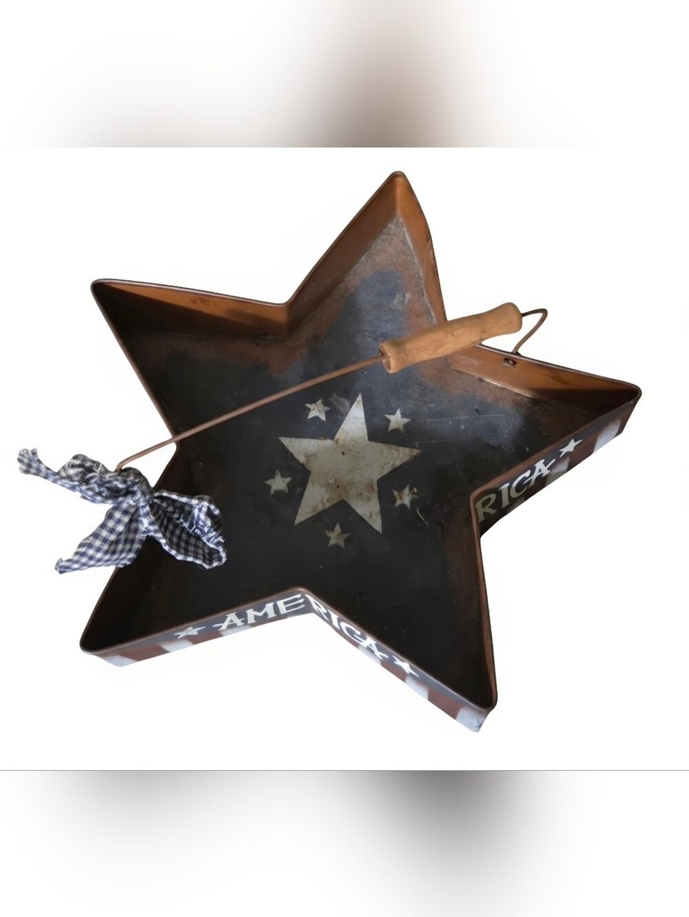 Vintage americana Rustic metal star tray with handle 7.5 x3 high